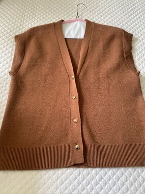 Cyrus Sleeveless V-Neck Button Front Vest in Rust Brown